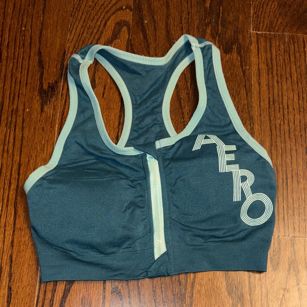 Aero teal and mint green racer back sports bra
